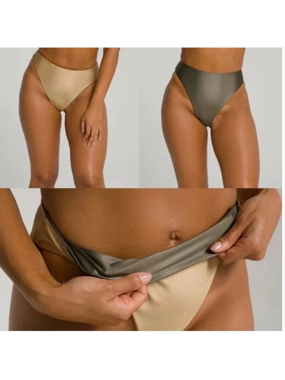 Good American Women’s Good Waist Reversible High Shine Cheeky Bikini Swim Bottom
